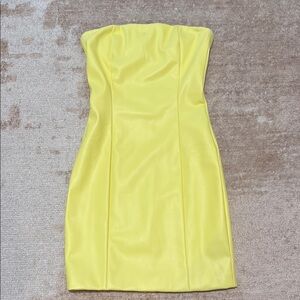 Meshki yellow vegan leather mini strapless dress size XXS | going out